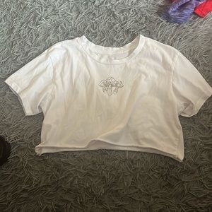 White and brown Charlotte Russe cropped tee, size M